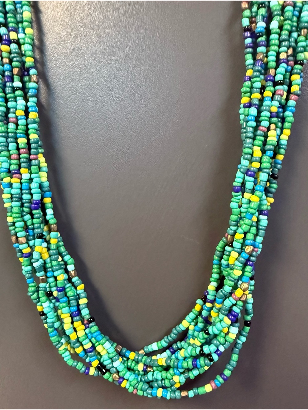 Multi Strand Turquoise, Blue-Green Seed Bead Necklace - Picture 3 of 6